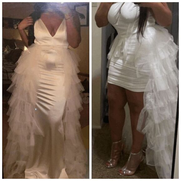 🤍 NEW Bridal Wedding Layered Tulle Mesh Petticoat Train Wrap Hi-Lo Open Skirt - Picture 11 of 16